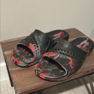 Sketchers Black and Red Slide Sandals
